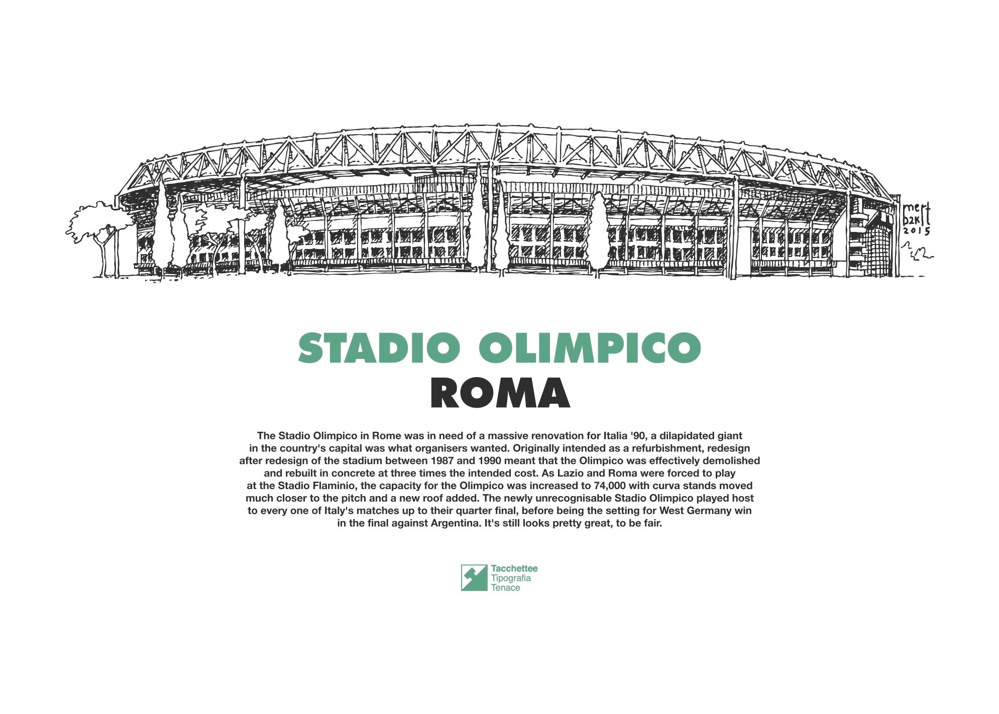 Stadio Olimpico, Roma MUNDIAL x Tacchettee Poster 70x50cm
