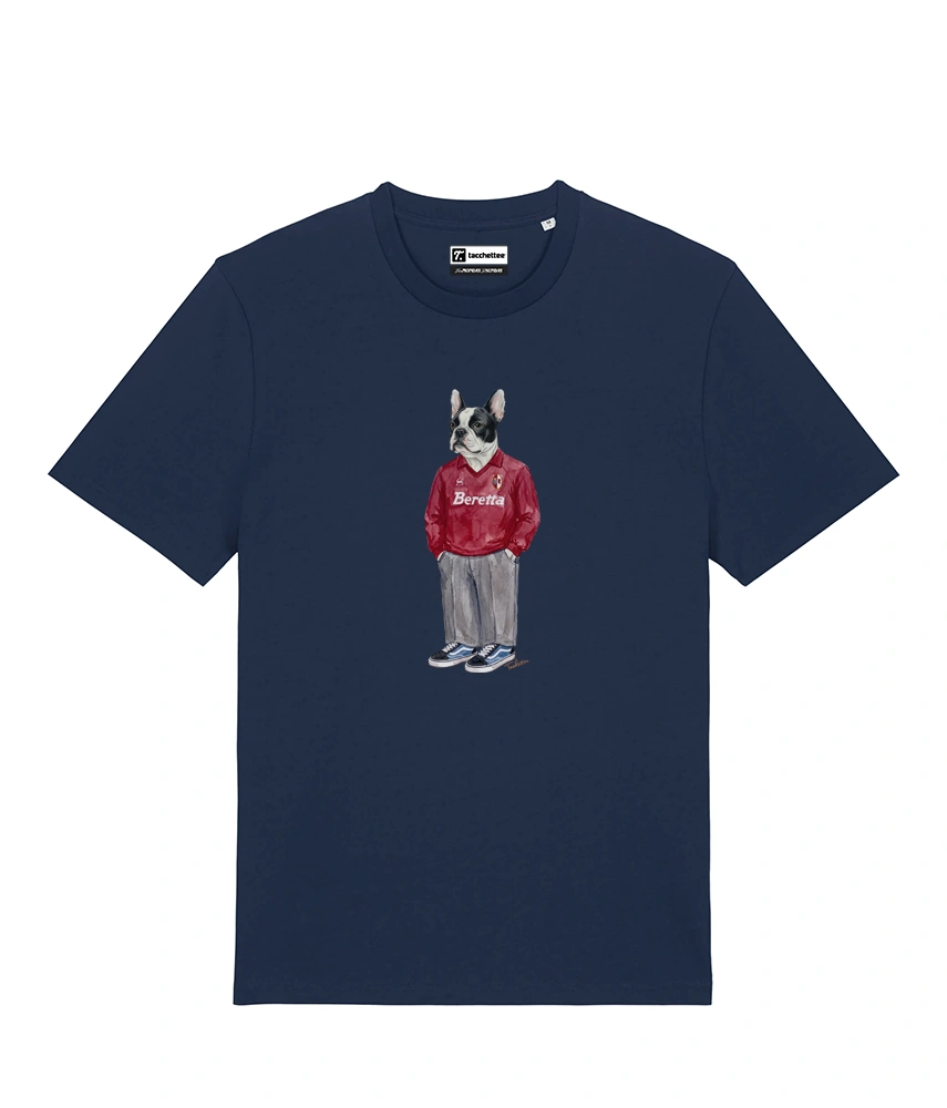 IL BULLDOG FRANCESE CALCIATORE T-shirt - Blu Navy - Granata